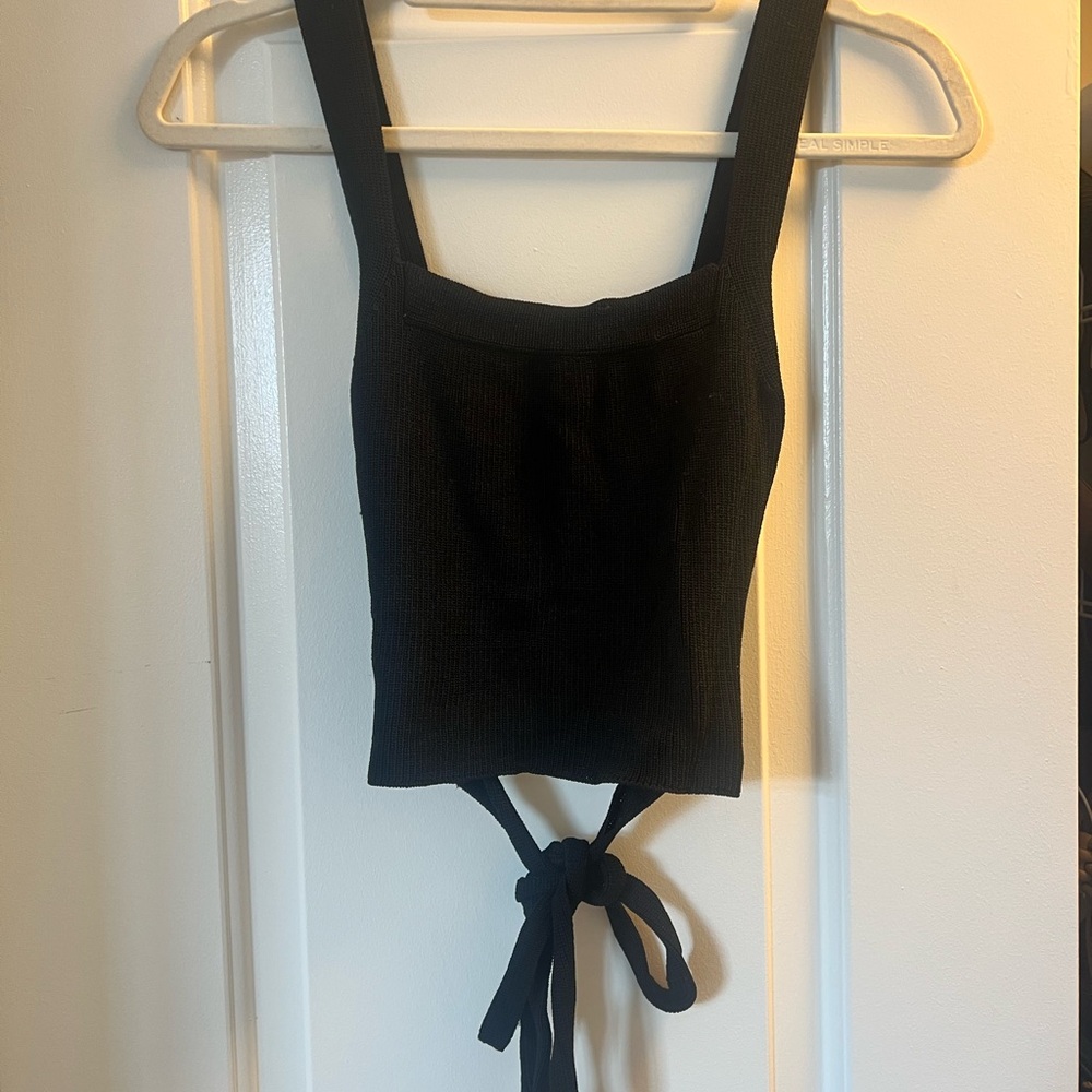 Urban Outfitters Knitted Tie Waist Crop Top - Black, M